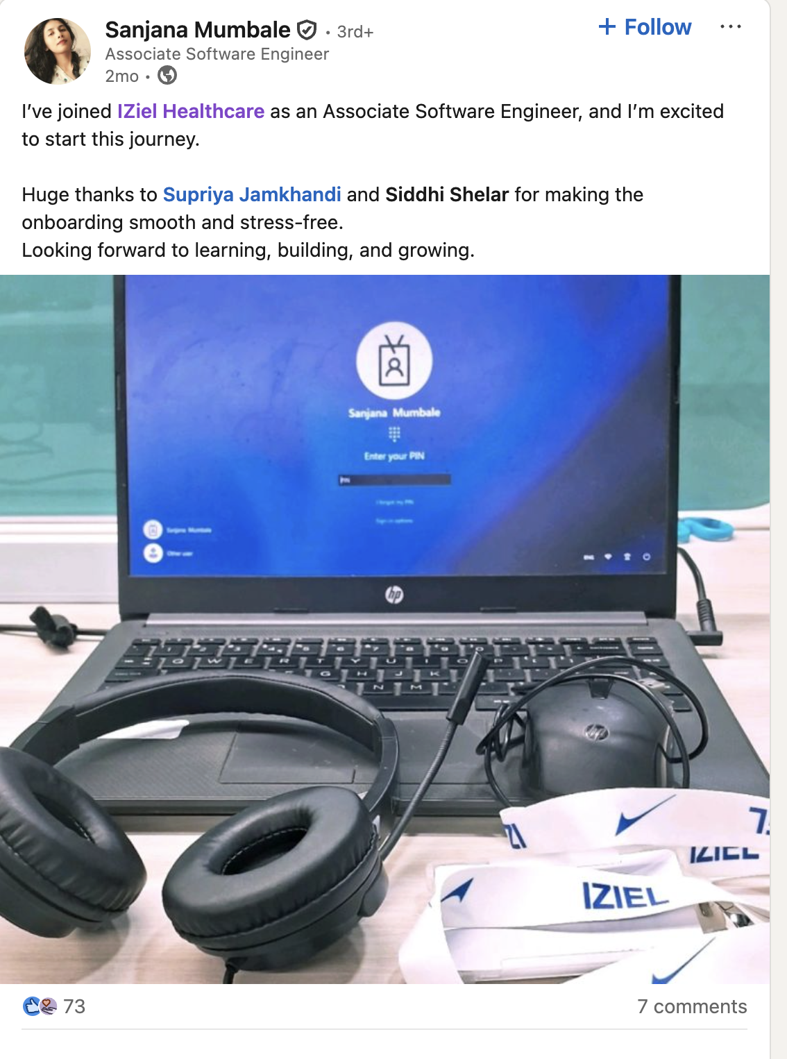 Sanjana Mumbale LinkedIn Screenshot