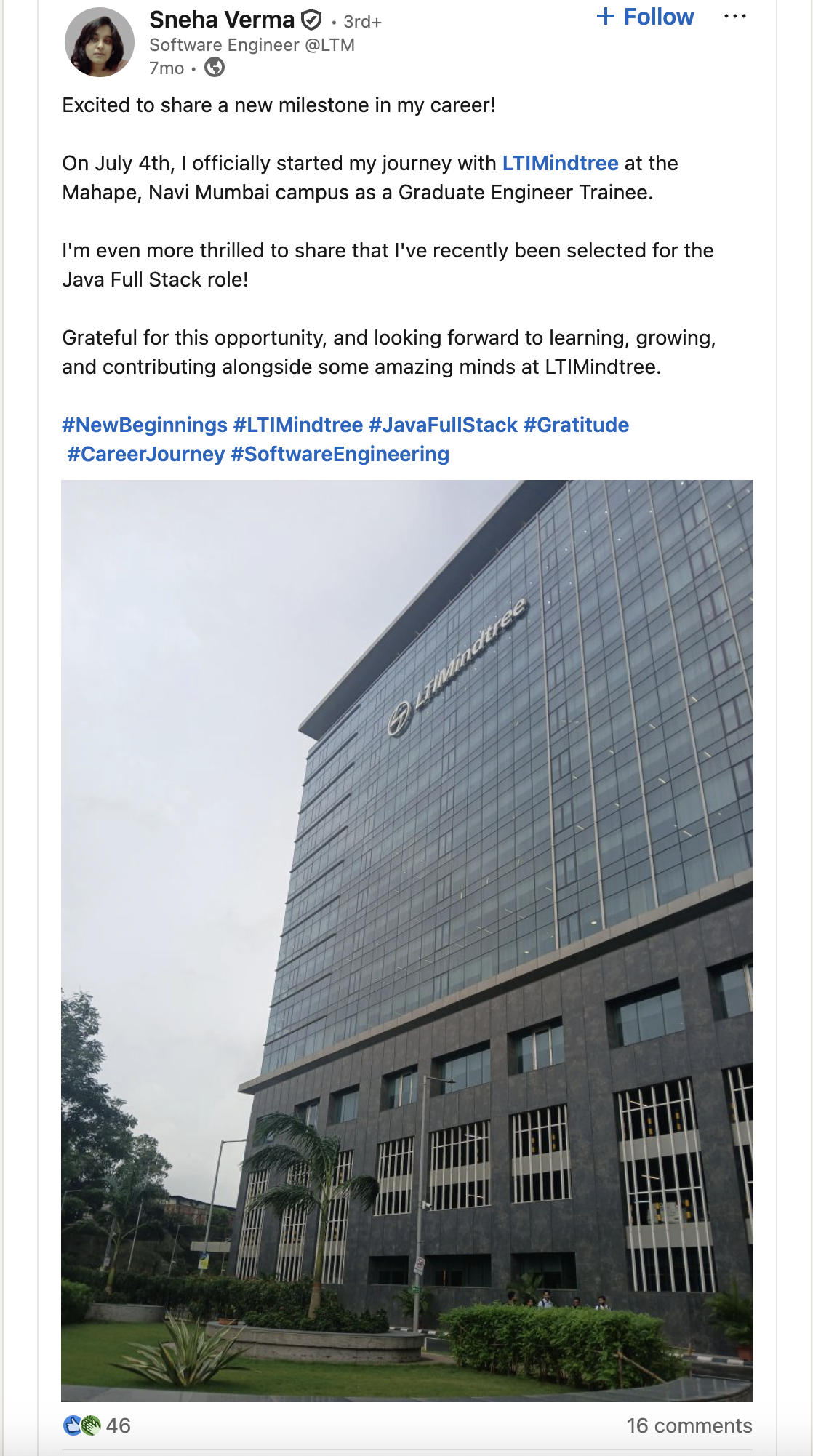 Sneha Verma LinkedIn Screenshot